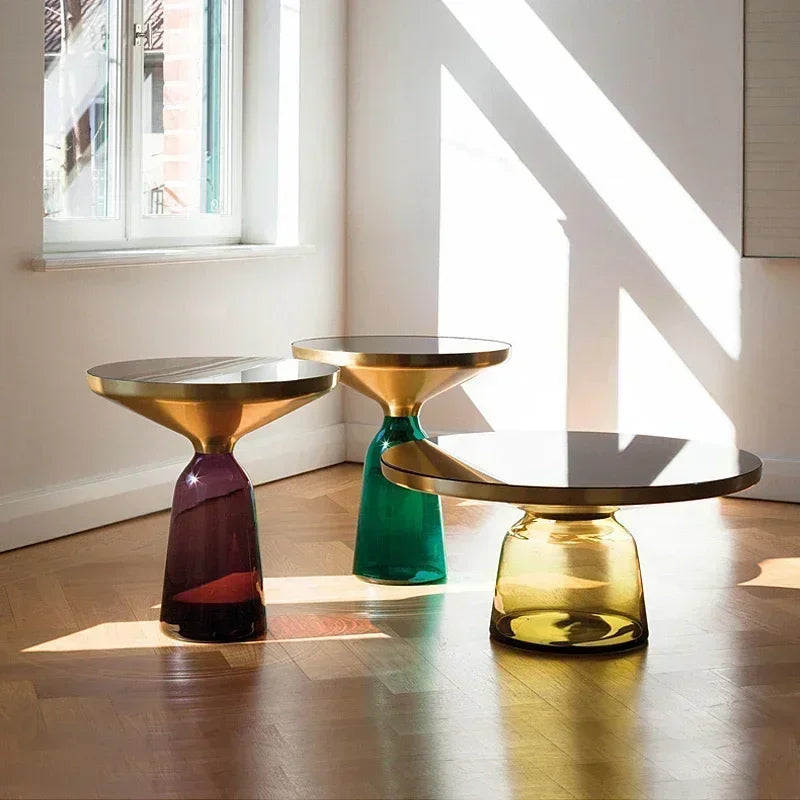 Nordic Creative Glass Round Coffee Table Combination Living Room Reception Side Table Transparent Light Luxury Coffee Tables - Kimlud
