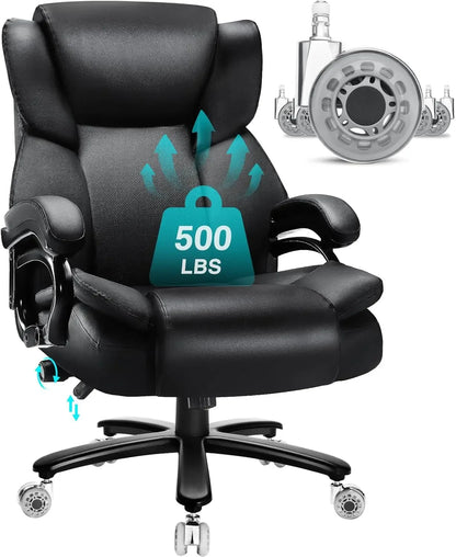 500lbs Heavy Duty Big And Tall Office Chair Dual Rubber Wheel Executive Desk Chair for Low Back Pain Relief