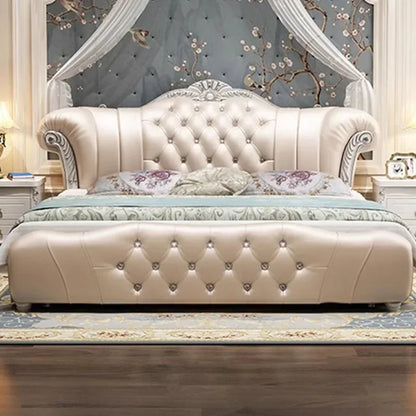Wood Modern Bed Luxury Leather Classic Wedding Bed European Confortable Safe Camas De Matrimonio Dormitorio Bedroom...