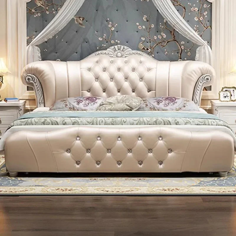 Wood Modern Bed Luxury Leather Classic Wedding Bed European Confortable Safe Camas De Matrimonio Dormitorio Bedroom...