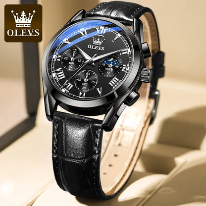 OLEVS 2871 Men Watch Original Brand Quartz Watch Multifunctional Chronograph Watch For Man Waterproof Luminous Moon Phase Watch - Kimlud