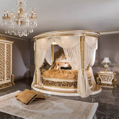 European Luxury Round Bed Castle Wood Bedroom Wedding Double Bed Comfortable Adult High Quality Letto Matrimoniale Furniture - Kimlud