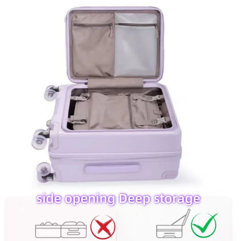 Wide Handle Trolley Suitcase Scalable Large Capacity Case Rolling Luggage Side Opening Pocket Bag With TSA Lock Colorful Wheels