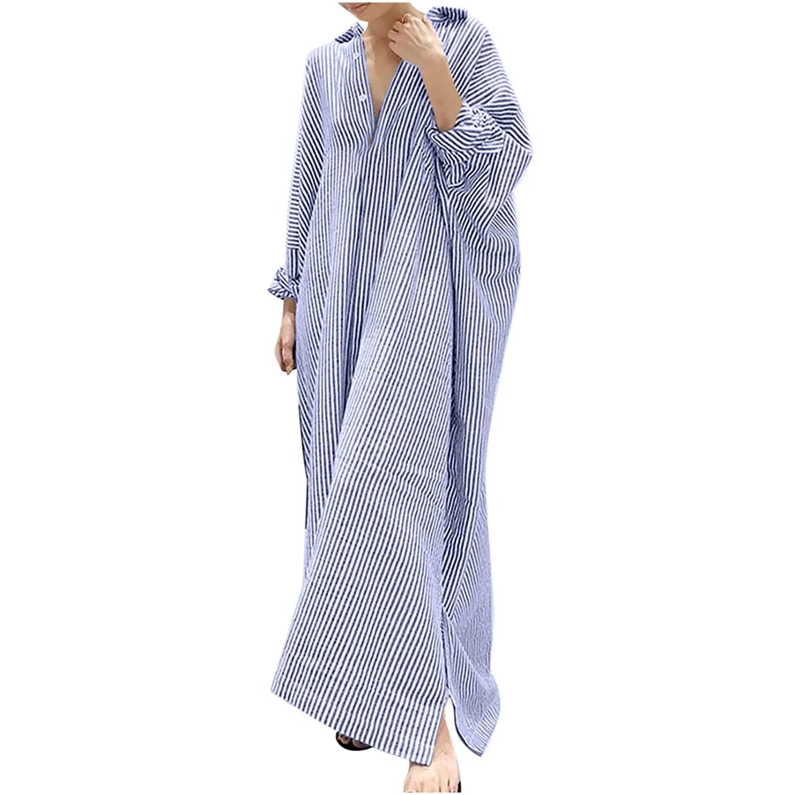 Elegant Outfits Summer Dress For Women Stripe Cotton Shirt Casual Loose Maxi Dresses Formal Occasion Dresses vestidos...