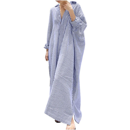 Elegant Outfits Summer Dress For Women Stripe Cotton Shirt Casual Loose Maxi Dresses Formal Occasion Dresses vestidos...