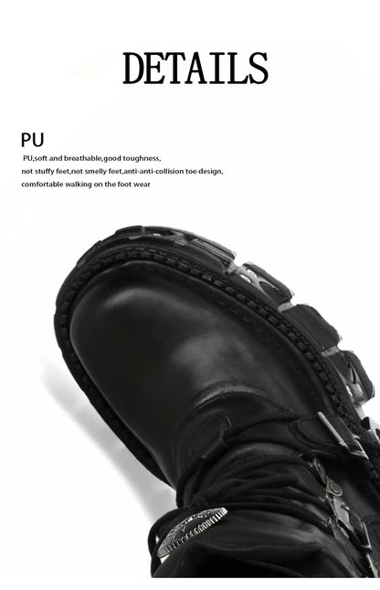Metal Rivet Platform Cross Tie Motorcycle Boots Female Rock Round Head Fashion Retro Short Boots Goth Style Platform Boots