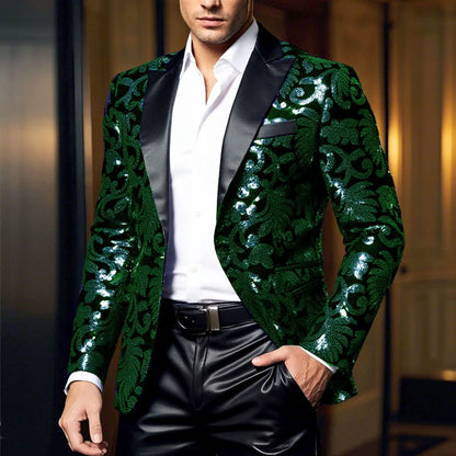 Shiny Sequin Embellished Single Button Stage Performance Outerwear in Blue Gold Green Purple Options for Men's Red Suit...