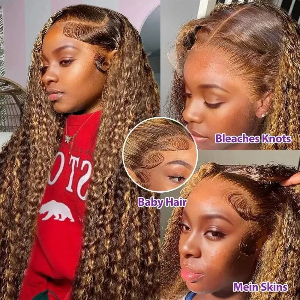 40 Inch P4/27 Ombre Highlight Human Hair Wig 13x6 HD Lace Frontal Wig Deep Wave Water Wave 13x4 Lace Curly Wigs For Black Women