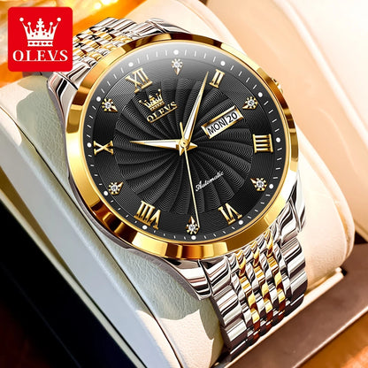 OLEVS Top Brand Automatic Mechanical Men Watch Threaded Dial Waterproof Stainless Steel Strap Classic Men's Watches Luxury