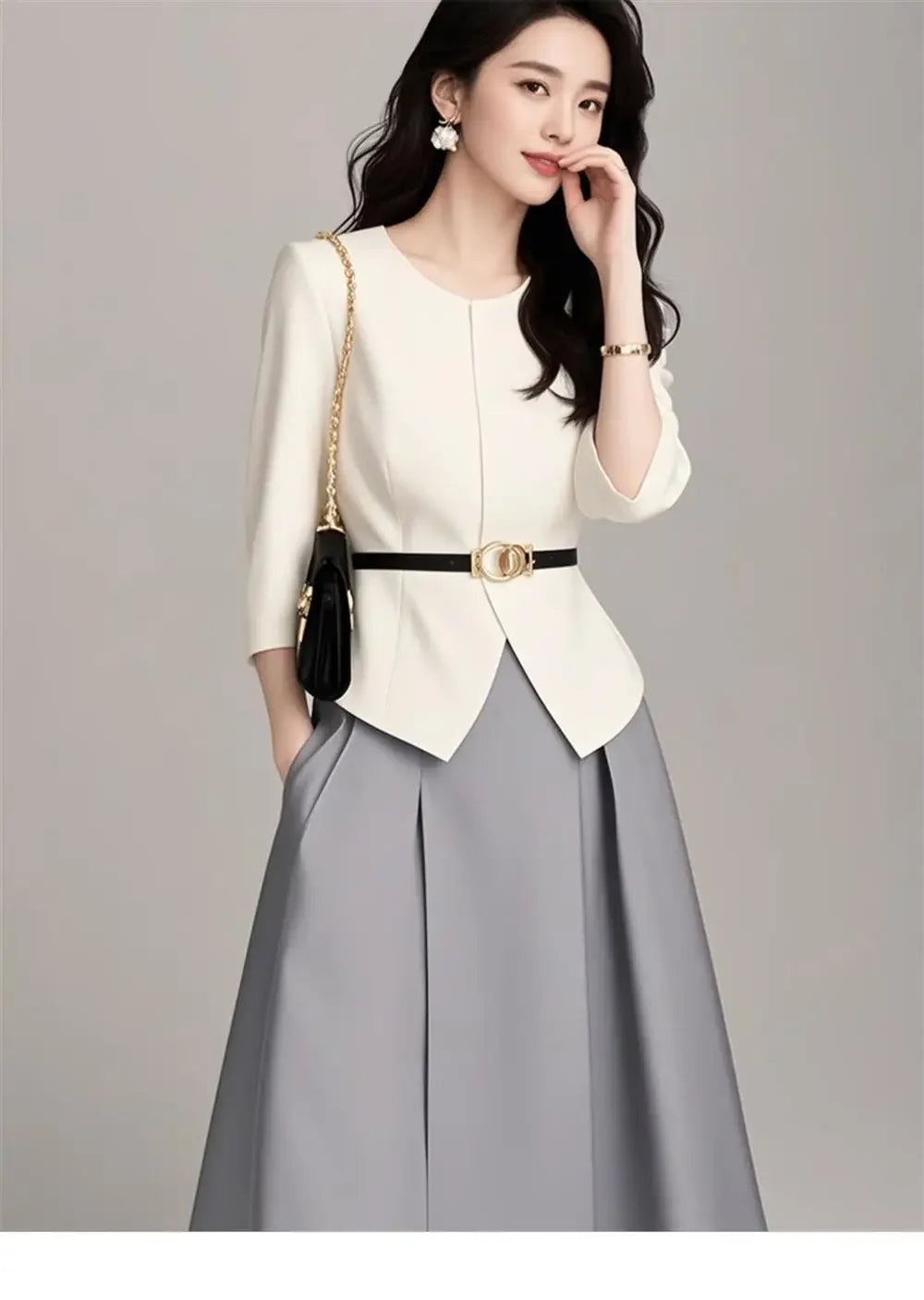 Elegant Commuter Women's Skirt Set Salt System Street Style Powerful Presence High Fashion Long Ankle Polyester Fiber