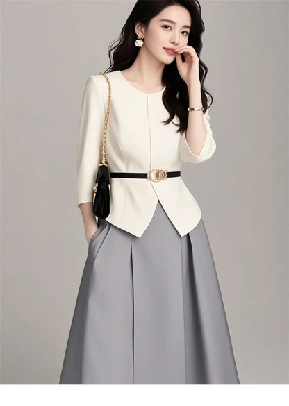 Elegant Commuter Women's Skirt Set Salt System Street Style Powerful Presence High Fashion Long Ankle Polyester Fiber