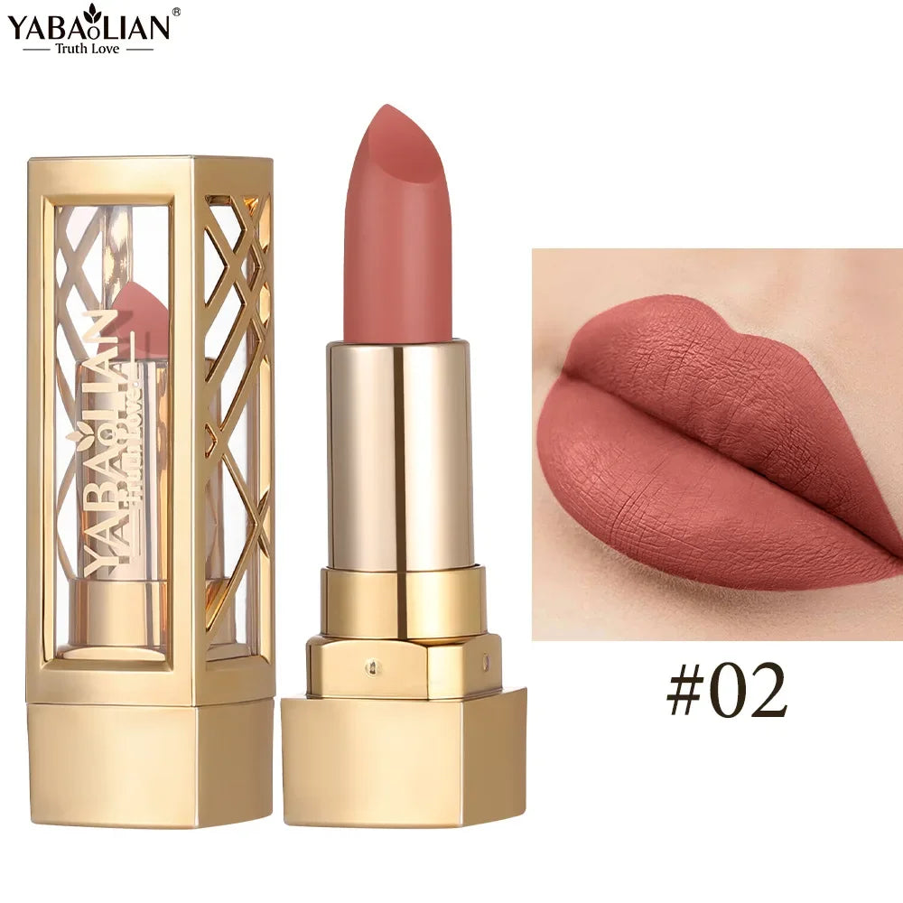 12 Color Gold Tube Lipstick Matte Metallic Glitter Lipstick Waterproof Non-Fade Shimmery Pearl Sparkling Red Lip Gloss Makeup