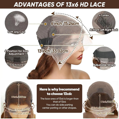 Body Wave 13x6 HD Lace Frontal Wigs Human Hair Colored Chocolate Brown Lace Front Wig 30 36 Inch Replacement Wig For Black Women