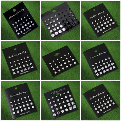 12 Pairs Set Stainless Steel Stud Earrings with Gemstone Buds Round Earrings Unisex Fashion Jewelry Gifts | Kimlud...