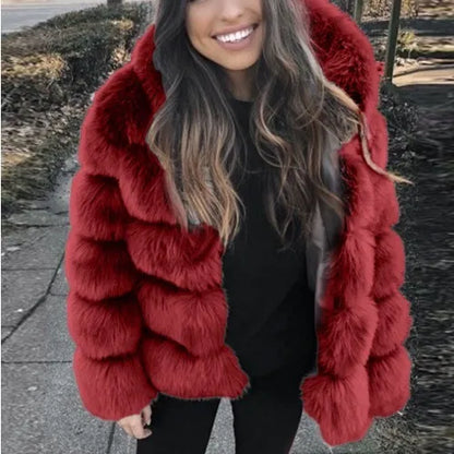 DEAT Fashion Imitation Fox Fur Grass Jacket Women's Hooded Loose Long Sleeves Patchwork Plush Thick Coat Winter New 7A975