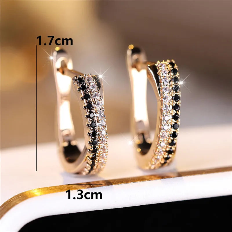 Luxury Female Black White Zircon Stone Clip Earrings Charm Gold Color Wedding Jewelry For Women | Kimlud Luxury Jewelry