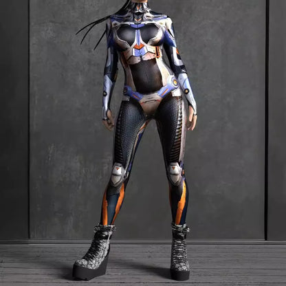 Women Cyber Armor 3D Printing Bodysuit Halloween Carnival Punk Cosplay Zentai Suit Festival Jumpsuit Party Morphsuit Rave Outfit - Kimlud