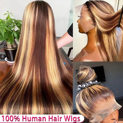200% Highlight Ombre Straight 13x6 Hd Lace Frontal Wig Human Hair Colored Blonde 40Inch 360 Full Lace Front 100% Human Hair Wigs - Kimlud