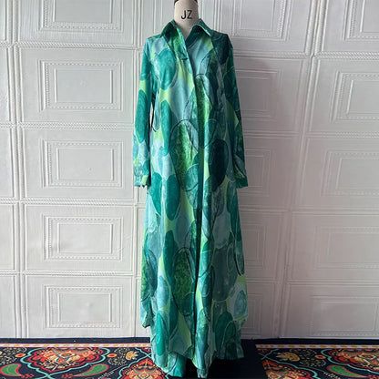 Women Two Pieces Pant Sets Print Cardigan Long Shirts Loose V Neck Button Shirt Spliced Casual Wide Leg Pants Suits Lady