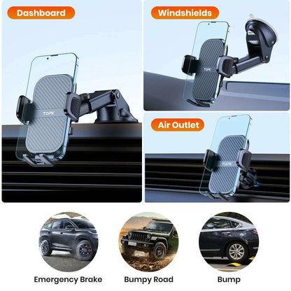 TOPK Phone Holder for Cars 2-IN-1, Car Phone Holder Mount for Dashboard & Air Vent Compatible with iPhone Samsung Android