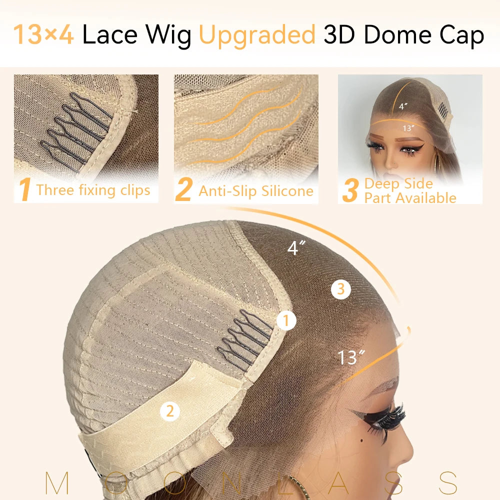 Moonlass Champagne Platinum Salon Hair Body Wave 100%Human Hair Wig 13x6Lace Front Wigs 180% Density Preplucked Transparent Lace