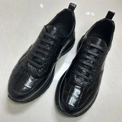 Authentic Exotic Crocodile Skin Men's Black Sneakers Genuine Real Alligator Leather Cushioned Sole Male Lace-up Walking Shoes
