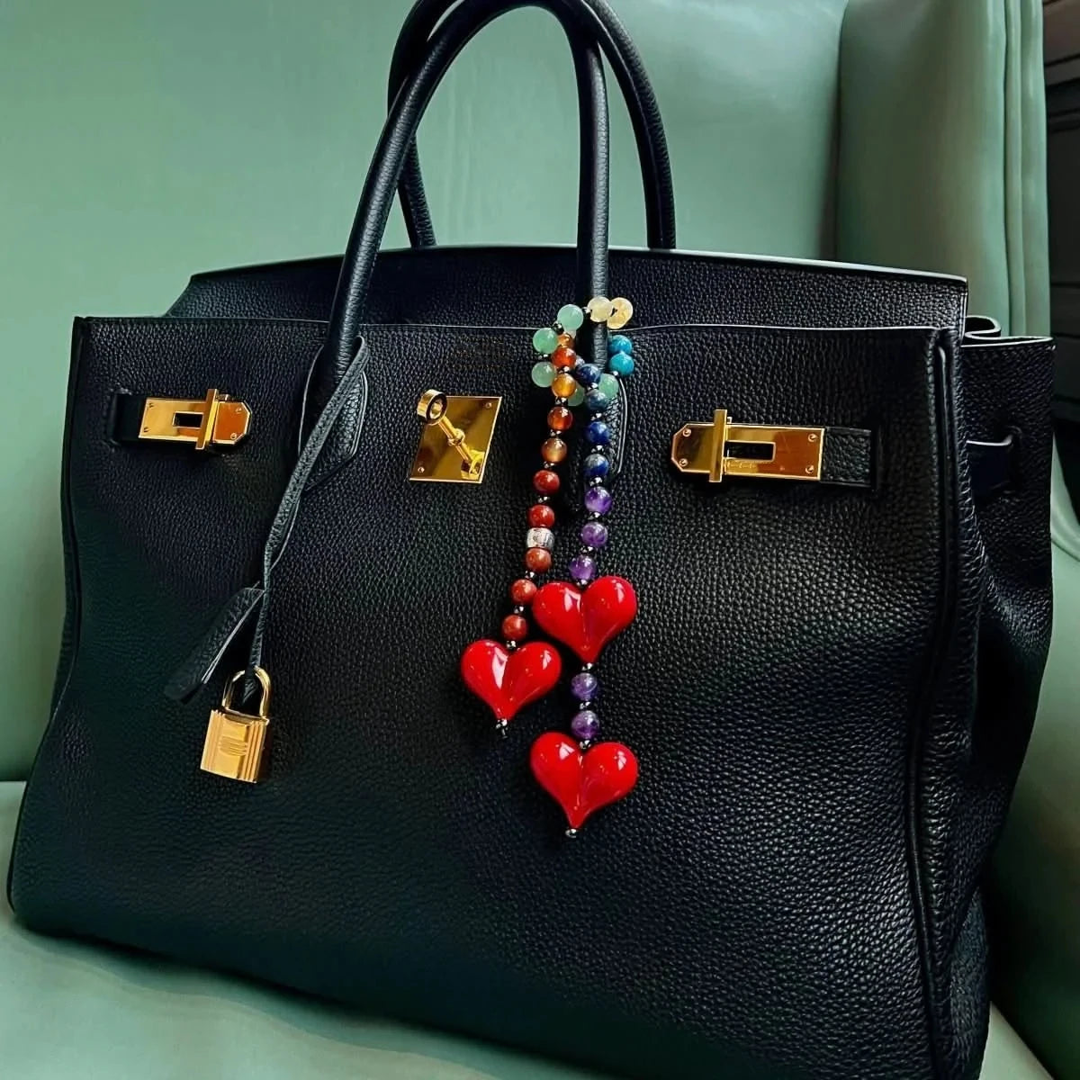 HERLOOK Y2K Bohemian Bag Charm for Women Red Heart Colorful Beads Chakra Energy Healing Pendant Fashion Jewelry Gift...