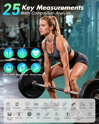 Smart Body Weight Scale with Large Display, Bluetooth Sync for BMI & Heart Rate, 500lbs Capacity | Kimlud Premium Monitor