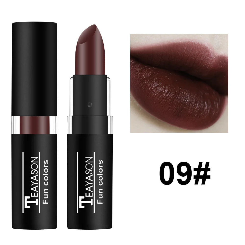 1Pcs Long Lasting Pigment Nude Purple Black Blue Red Green Lipstick Waterproof Velvet Matte Luxury Lips Makeup Cosmetics