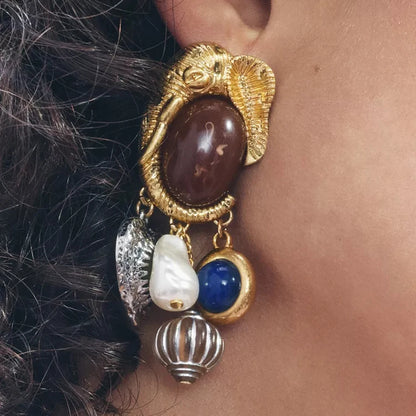 Best Lady ZAA Luxurious Animal Jewelry Pendant Necklace and Earrings Set, Bohemian Resin Gemstone Necklace, Party Jewelry