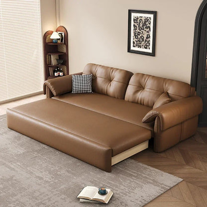 European Living Room Sofa Bed Brown Faux Leather Italian Modern Sleeper Double Couch Chaise Lounge Small Divano Letto...