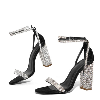 Liyke Fashion Glitter Rhinestones Square High Heels Sandals Summer Open Toe Crystal Ankle Strap Women Party Prom Shoes...
