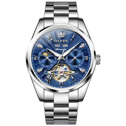 OLEVS Men's Watches Tourbillon Style Trend Fashion Original Automatic Mechanical Wristwatch Waterpoorf Luminous Moon Phase Clock