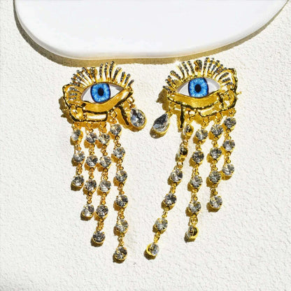 Vintage Ethnic Golden Eyes Chain Dangle Earrings For Women Fashion Jewelry Baroque Style Lady Statement Earrings  Accessories
