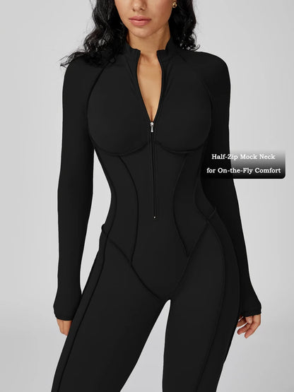 VITALINOVO Womens Running Onesie Athletic Romper Pants Long Sleeve Zip Up Hiking Outfits One Piece Workout Bodycon Jumpsuits