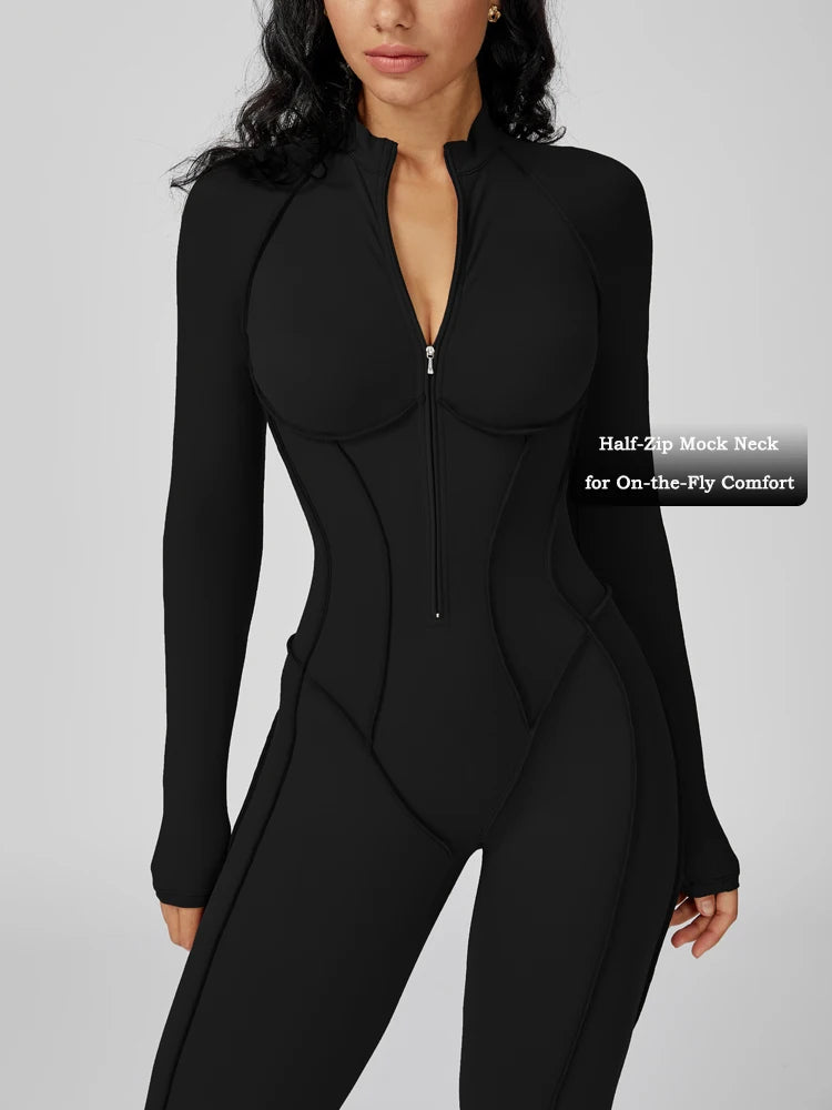 VITALINOVO Womens Running Onesie Athletic Romper Pants Long Sleeve Zip Up Hiking Outfits One Piece Workout Bodycon Jumpsuits
