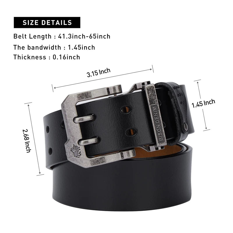 BISON DENIM Men Belt High Quality Leather Belt For Men Genuine Leather Strap Luxury Pin Buckle Fancy Vintage Jeans Belt For Men - Kimlud