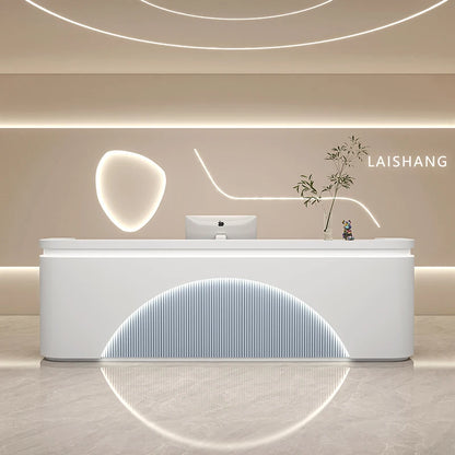 Unique White Reception Desks Organizers Display Drawer Led Lights Reception Desks Aesthetic Modern Bureau Commercial Furniture - Kimlud