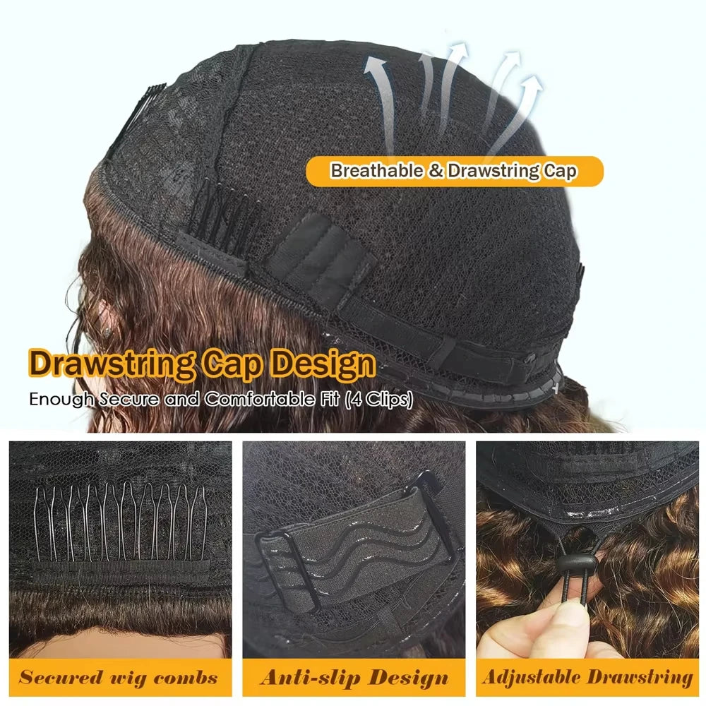 Highlight Burmese Curly 3 IN1 Half Wig Human Hair With Drawstring 250 Density Glueless Half Wig Flip Over Burmese Curly Half Wig