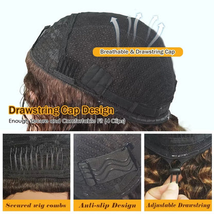 Highlight Burmese Curly 3 IN1 Half Wig Human Hair With Drawstring 250 Density Glueless Half Wig Flip Over Burmese Curly Half Wig