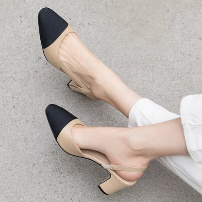LeShion Of Chanmeb 33-43 Women Luxury Brand Designer Shoes Woman High Heeled Genuine Leather Slingbacks Beige Nude Pumps Classic - Kimlud