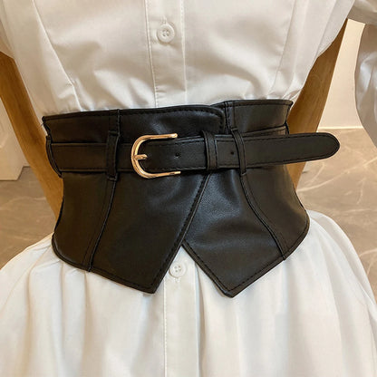 Classic Pin Buckle Wide Belts Black Elastic PU Waistband Trendy Corset Waspie Belt Classic Dress Coat Girdle For Women...