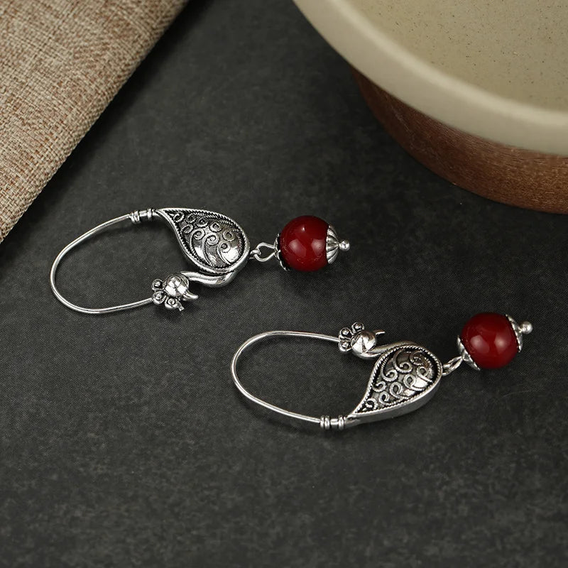 Ladies' Vintage Bird Shape Long Hook Earrings Metal Carved Pattern Design Retro Silver Plated Earrings Personalized Jewelry