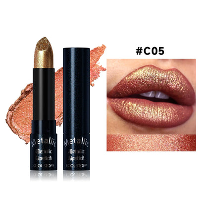 Metallic Pearlescent Pink Glitter Velvet Lipstick Waterproof Long Lasting Matte Shimmer Diamond Lipstick Women Makeup Cosmetics