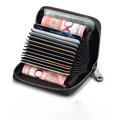 Multi Slot Card Holder Vintage Small Wallet Women Men Business Bank Credit Card Bag Male Coin Pouch Solid Leather Zipper Wallet