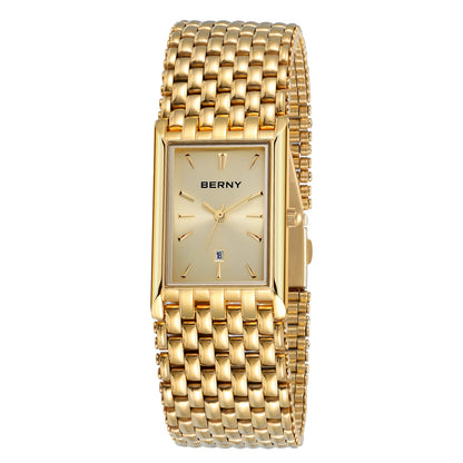 BERNY MIYOTA Quartz Watch Men Luxury Brand Men's Wristwatch Water Resistant Square Clock Stainless Steel Golden Man Watch 2023