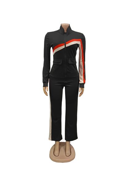 TW521 Women's Sports Casual Fashion Two-piece Striped Splicing Set | Kimlud Mid Range Pants