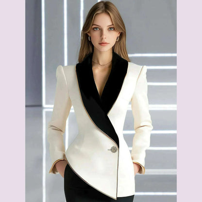Fall Women’s Jacket Outerwear 2025 Spring Elegant Lapels Long Sleeves Single Button Slim Asymmetrical Ladies Clothing Tops