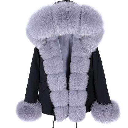 MAOMAOKONG Winter Clothes Women Natural Fur Coat Real Raccoon Fur Collar Parkas Remove Faux Fur Lining Warm Thick Short Jacket