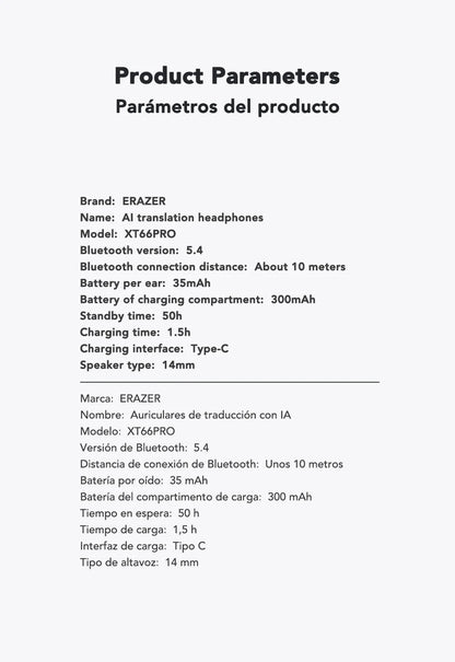 ERAZER XT66PRO Bluetooth Earphones ASMR Headsets DIY APP AI Translator Earbuds Wireless Headphones 13 Hours long life Display - Kimlud
